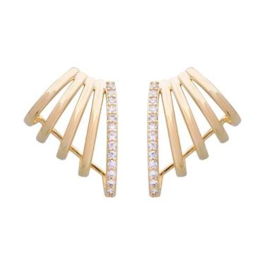 Imagem de Brinco Ear Hook 5 Fios com Pedras Cravejado Banhado Ouro 18K - Papillo