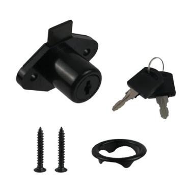 Imagem de Chinflly Trava de armário de mesa, fechadura de armário Dreeser preta antiga com chaves, pacote com 1