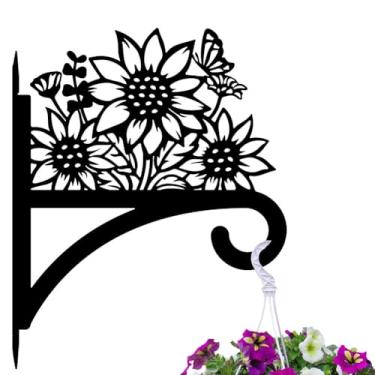 Imagem de Peacoblue Ganchos de ferro para pendurar plantas internas ao ar livre, vasos de samambaias, lanterna, alimentador de pássaros, sinos de vento, 30 x 38 cm, suporte de parede de metal resistente ao