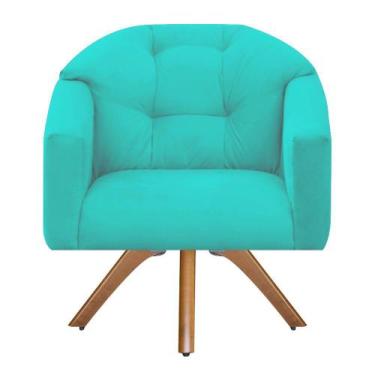 Imagem de Poltrona Decorativa Estrela Premium Base Giratória Suede Azul Turquesa
