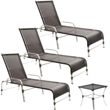Imagem de 3 Espreguiçadeiras Catar com Mesa Garden para Piscina, Varanda, Área, 
