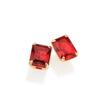 Imagem de Brinco Rommanel Solitário Retangular com Cristal 526984, Vermelho