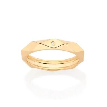 Imagem de Aliança Rommanel Geométrica Com Zircônia 513219, 12, Dourado