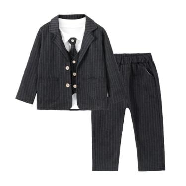 Imagem de Dressy Daisy Conjunto de terno listrado para bebês meninos, vestido formal de casamento com jaqueta e colete, Preto, 3 Anos