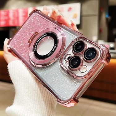 Imagem de Capa transparente com suporte magnético de luxo com glitter para Xiaomi Mi 13T 13 14 Ultra 12T Poco X6 Pro F6, capa macia, G rosa, para POCO X6 Pro