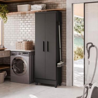 Imagem de Armário Multiuso Slim 2 Portas C/ Suporte Preto Fosco - Bela Móveis - 