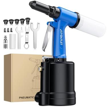 Imagem de AUTOUTLET Kit de pistola de rebite pneumático para serviço pesado, 4 tamanhos, ferramenta de rebitagem hidráulica a ar para campos de fabricação