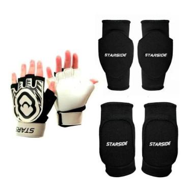 Imagem de Kit Goleiro Futsal Luva Joelheira Cotoveleira Starside, Luva M Joelh P