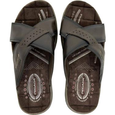 Imagem de Chinelo Masculino Couro Tiras Cruzadas Amortech Pegada 131661