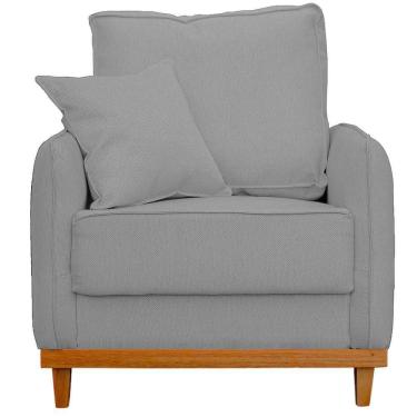 Imagem de Poltrona Sofa Sena Base De Madeira Luxo Conforto Para Hotel E Sala Linho Cinza