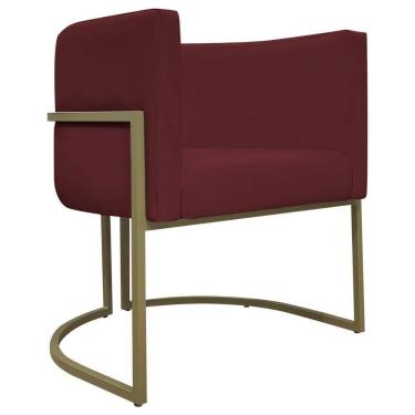 Imagem de Poltrona Decorativa Recepção Luna Corino Cores Base De Ferro Champagne Bordô Corino