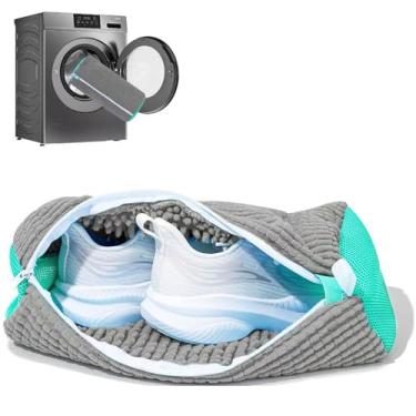 Imagem de Bolsa para máquina de lavar sapatos, reutilizável, com zíper, bolsa de limpeza de sapatos para uso doméstico, lavagem a seco, multifuncional (cinza-1 peça)