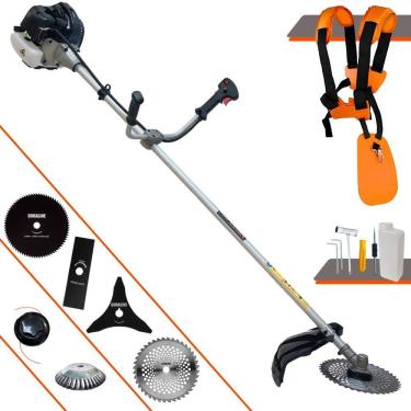 Imagem de Roçadeira Aparador de Grama Anmax CG430B À Gasolina 43cc 1,7HP 12.000rpm Com Carretel + Kit 4 Lâminas de Cortes + Escova de Aço Para Pavers e Calçadas