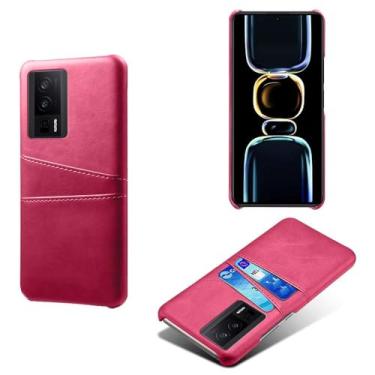 Imagem de Capas Compatível com Xiaomi POCO F5 PRO 5G,Caso de couro PU-Tampa de telefone a prova de choque com 2 slots de cartão,Proteção anti-impressão digital e anti-gota-Rose Red