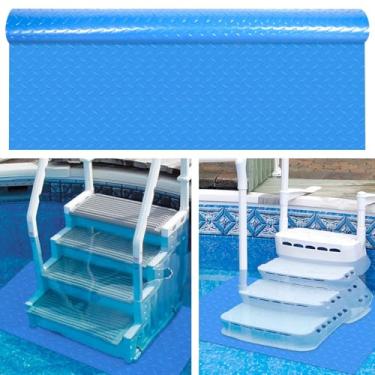 Imagem de Tapete de escada de piscina de 91 x 91 cm, almofada protetora para escada de piscina acima do solo, forro de vinil antiderrapante