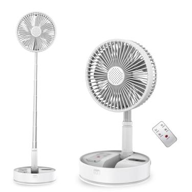 Imagem de Ventilador dobrável - Ventiladores portáteis dobráveis - Alça de mão de controle remoto - Iluminação LED - Ventilador de pé portátil operado por bateria de 7200 mAh, 4 velocidades, temporizador para
