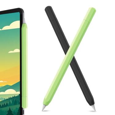 Imagem de SSS·GRGB Estojo de silicone ultrafino para Apple Pencil (USB-C) 2023, acessórios para Apple Pencil, toque duplo, capa para lápis de silicone (preto e verde, pacote com 2)
