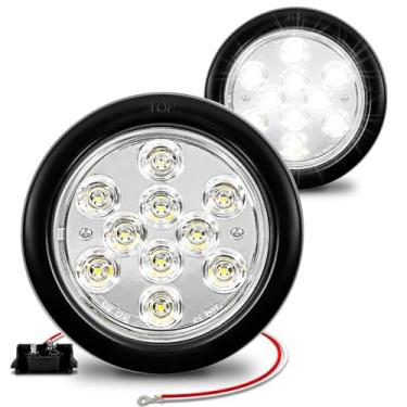 Imagem de Lâmpada traseira de freio com trava de freio de 10 cm de LED vermelho redondo para caminhões RV Jeep - Certificação DOT, ilhós e plugue incluídosONLINE LED STORE 2 Pack branco PSZLEDTBL4010-WH-X2