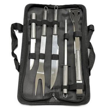 Imagem de Kit Churrasco Inox 5 Peças Com Estojo Para Transporte - Genérico