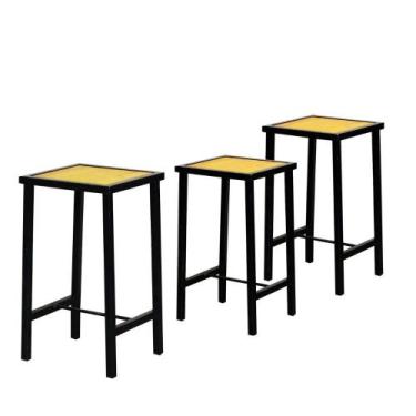 Imagem de Jogo 3 Banqueta Baixa Industrial Preta Madeira Natural - Don Castro De