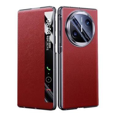 Imagem de FWYANZH Capa de couro genuíno para Huawei Mate X6, Smart Clear View Window Case Fecho magnético Flip Luxury Business Protection Shell, Vermelho, Mate X6