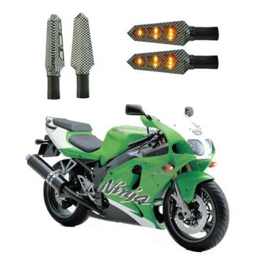 Imagem de KIT 4 Luz Seta Esportiva Pisca Led de Carbono Modelo P03 Moto NINJA ZX