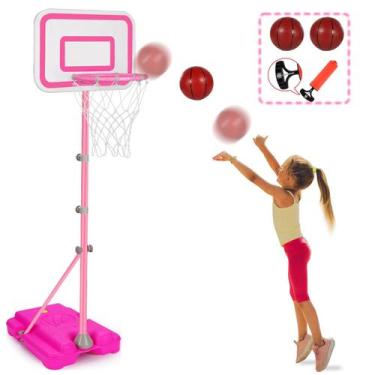 Imagem de Cesta de basquete Tsomtto rosa ajustável para meninas de 2 a 6 anos