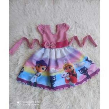 Imagem de Vestido Menina Infantil Simples Temático Reino Arco-íris Rosa - EDYNHO