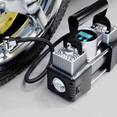 Imagem de Inflador de pneu de carro bomba de ar portátil compressor de ar para pneus de carro - acessórios de carro, bomba automática de 12 V CC com medidor de pressão digital, luz LED de emergência para