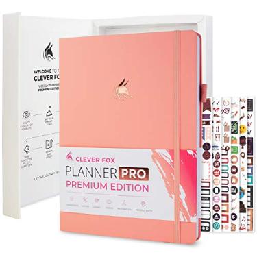 Imagem de Clever Fox Planner Pro Premium – Planejador semanal e mensal luxuoso com organizador de orçamento para produtividade e objetivos, sem data, A4 (rosa pêssego)
