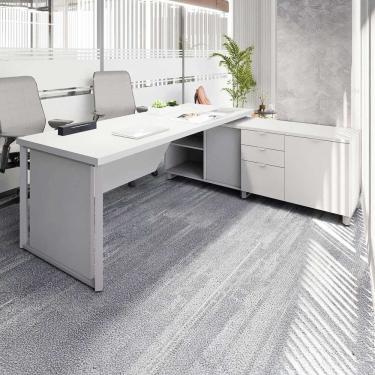Imagem de Mesa de Escritório Diretor em L 2,00 com Caixa de Tomadas e Armário Lateral Corporate Cinza