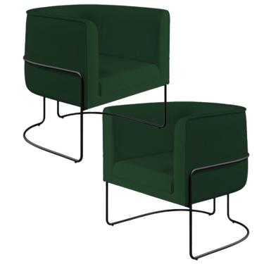Imagem de Kit 02 Poltronas Decorativas Fixa Base de Aço Preto Betina D02 Veludo Verde Musgo C-303 - Lyam Decor