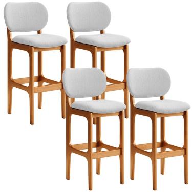 Imagem de Kit 4 Banquetas Alta Bar Cozinha Sala Jantar Fixa Betta L02 Imbuia Linho Cinza - Lyam Decor