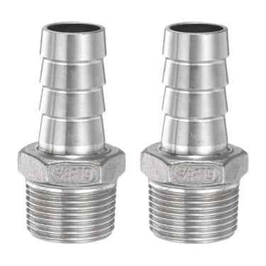 Imagem de HARFINGTON 2 peças de aço inoxidável para mangueira de encaixe de farpa 0,7" (19 mm) farpado x g 3/10.2 cm encaixe de tubo macho mangueira de ar acessórios de farpa acoplador adaptador de conector de