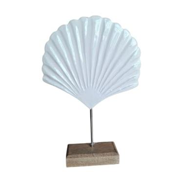 Imagem de Escultura Casa de Praia Decoração Feita De Madeira Litoral Conche Azul Branco Chique Praiano (Branco)