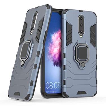 Imagem de Compatível com OPPO R17 Pro Capa Prova de Choque de Camada Dupla, Anel Giratório de 360 com Suporte de Celular para Carro (Azul Marinho)