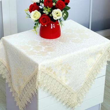 Imagem de Toalha de mesa quadrada de cabeceira, capa de mesa de cabeceira, toalha de mesa de renda de macramê, bordada, floral, pequena, tecido de algodão, capa de mesa lateral para festa de casamento, festival
