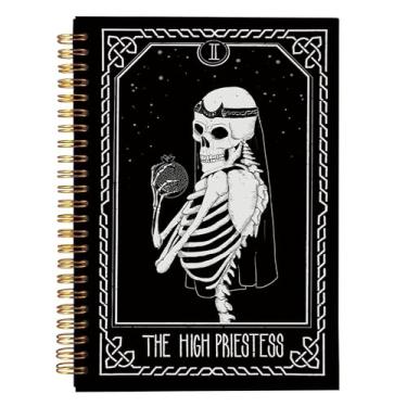Imagem de NEGIGA Caderno de cartas de tarô da alta sacerdotisa, caderno de caveira, diário gótico gótico, caderno de bruxa, material de escritório gótico, caderno espiral 14 x 20 cm, presentes de tarô para