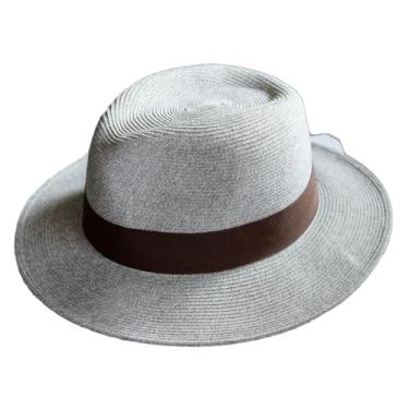 Imagem de Boné de palha masculino de lazer jazz boné de praia presente festival cinza esfumaçado M 55-57,5 cm