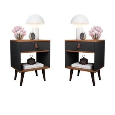 Imagem de Kit 2 Mesas de Cabeceira Mesinha Para Quarto 1 Gaveta Puxador em Couro