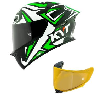 Imagem de Capacete KYT TT Revo Alex Lowes 2024 Preto Branco e Verde Mais Viseira Dourada