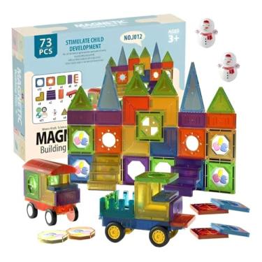 Imagem de Blocos Magnéticos de Construção, Kit Educativo com 73 Peças, Brinquedo Infantil para Desenvolvimento e Criatividade