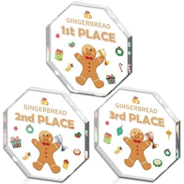 Imagem de 3 peças de Natal Gingerbread Man Contest Trophy 12 cm 1º 2º 3º lugar Acrílico Gingerbread Man Troféu Medalha Prêmio Kit de Decoração para Concursos de Natal Decoração de Mesa Prêmio