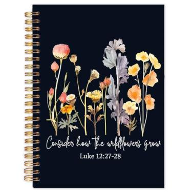 Imagem de Yhtrg Cadernos florais cristãos, caderno espiral floral da Bíblia Luke 12:27-28, diários bíblicos para escrever, caderno religioso para anotações, presentes cristãos para mulheres, 14 x 21 cm