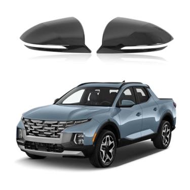 Imagem de HIRUFAIT Capas de espelho de porta lateral para H-yundai Santa Cruz 2022 2023 2024 acessórios, capas de proteção de espelho retrovisor exterior ABS acabamento de moldagem (preto brilhante)