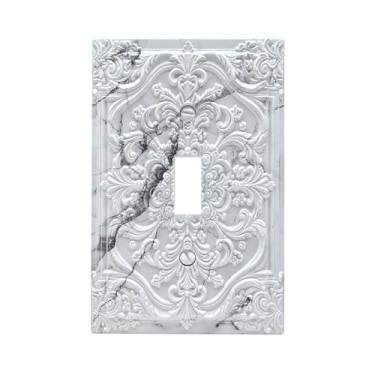 Imagem de Sghxwp Capas decorativas de placa de interruptor de luz, textura de mármore cinza, 3D, floral, relevo, 1 interruptor de luz, placa de parede, interruptor único, capas de tomada para quarto, decoração