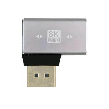 Imagem de xiwai 8K 60hz DisplayPort 1.4 (DP) macho para adaptador DP fêmea ângulo esquerdo 90 graus Ultra-HD UHD 4K 144hz extensor conector para vídeo PC laptop monitor