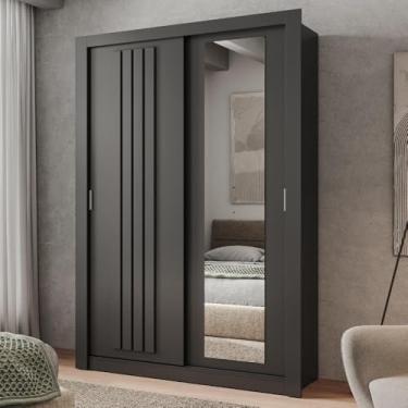 Imagem de Guarda Roupa Solteiro 2 Portas Darvi Lux 2 Gavetas Carraro Ripado (Preto Touch)