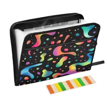 Imagem de Wassud Organizador de arquivos sanfonado colorido com 13 bolsos, pastas expansíveis com abas e adesivos, organizador de pastas de documentos de recibo de papel tamanho carta A4 para viagens de