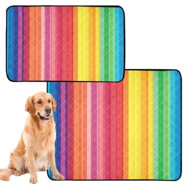 Imagem de CEBUGI Almofadas de xixi laváveis para cães, pacote com 3, almofadas impermeáveis para filhotes de cachorro, antiderrapante, à prova de vazamento, para cama de cercadinho, listras arco-íris